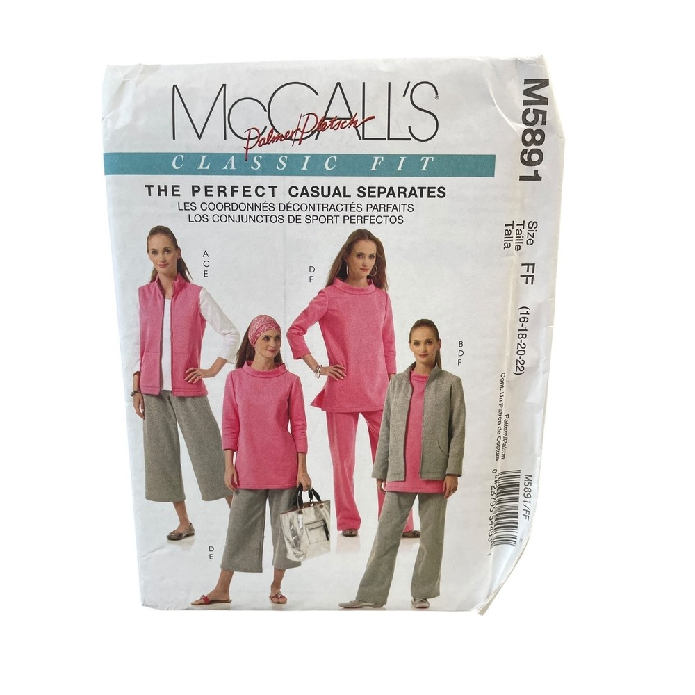 McCalls Sewing Pattern M5891 Women Size 16-22 Vest Jacket Top Pants Uncut FF